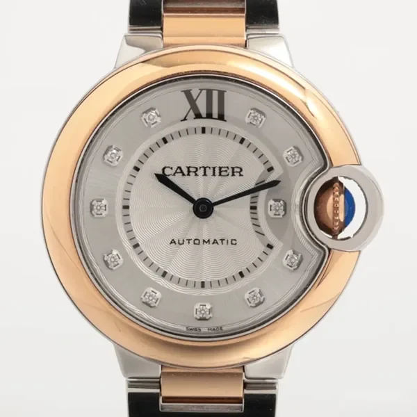 参考買取価格：カルティエ バロンブルー ドゥ カルティエ W3BB0021 PG×SS AT シルバー文字盤｜エニティ銀座