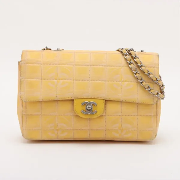 シャネル ニュートラベルライン ナイロン×ラムスキン シングルフラップ ダブルチェーンバッグ イエロー シルバー金具 台 買取｜エニティ銀座