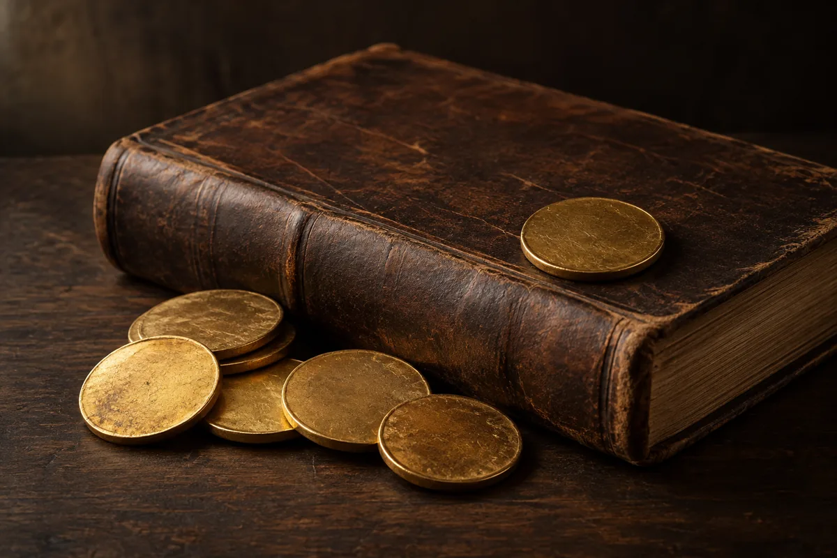 古びた金貨数枚と、古い革装の本