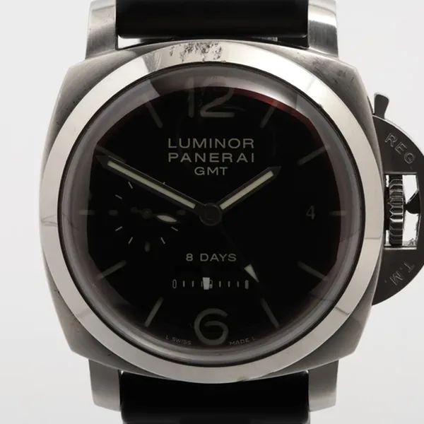 パネライ ルミノール 1950 8デイズ GMT アッチャイオ PAM00233 SS SS×ラバー 手巻き ブラック文字盤