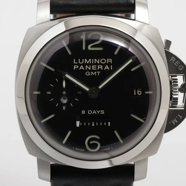 パネライ ルミノール 1950 8デイズ GMT アッチャイオ PAM00233 SS SS×革 手巻き ブラック文字盤