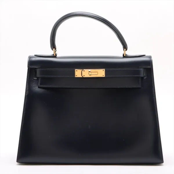 エルメス ケリー28 セリエ ボックスカーフ ブルーインディゴ ゴールド金具 ○H:1978年 買取｜エニティ銀座