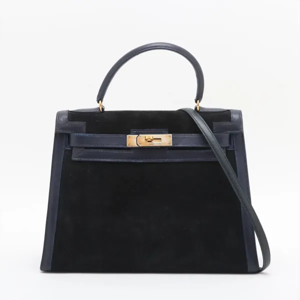 エルメス ケリー28 セリエ ドブリス×ボックスカーフ ブルー ゴールド金具 ○J:1980年 買取｜エニティ銀座