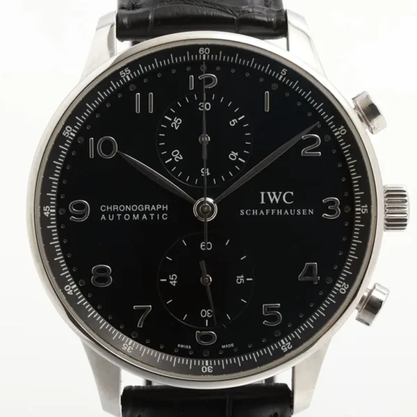 IWC ポルトギーゼ クロノグラフ IW371438 SS SS×革 AT ブラック文字盤