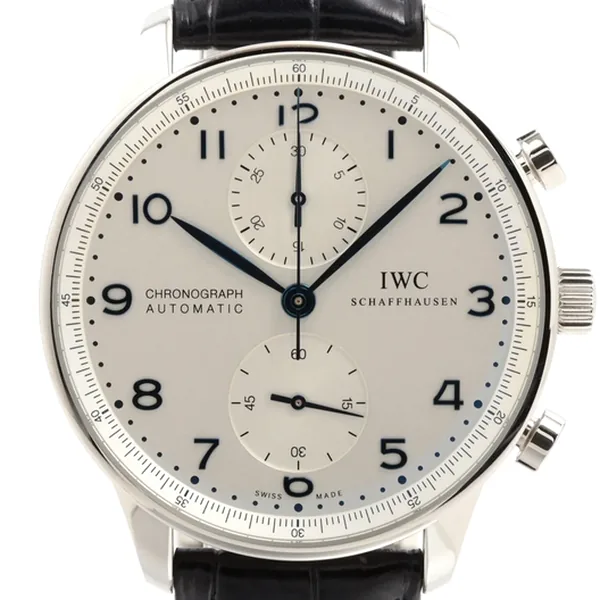 IWC ポルトギーゼ クロノグラフ IW371446 SS SS×革 AT シルバー文字盤