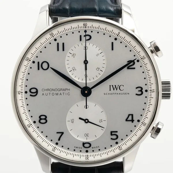 IWC ポルトギーゼ クロノグラフ IW371605 SS SS×革 AT シルバー文字盤