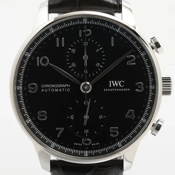 IWC ポルトギーゼ クロノグラフ IW371609 SS SS×革 AT ブラック文字盤