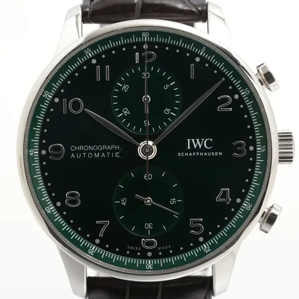 IWC ポルトギーゼ クロノグラフ IW371615 SS SS×革 AT グリーン文字盤