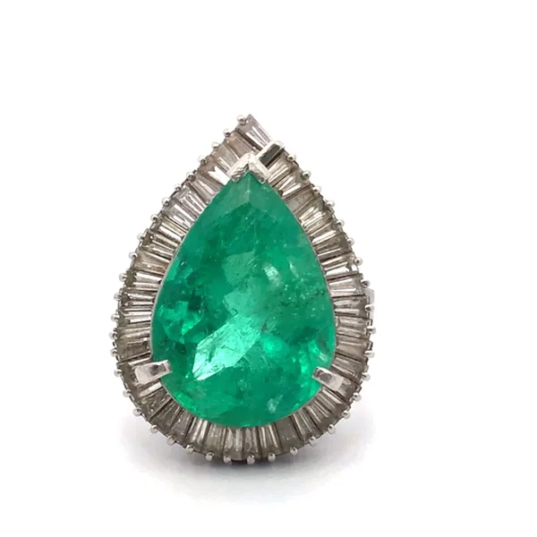 参考買取価格：リング Pm900 約11号 コロンビアエメラルド9.77ct ダイヤ1.57ct 鑑別書｜エニティ銀座