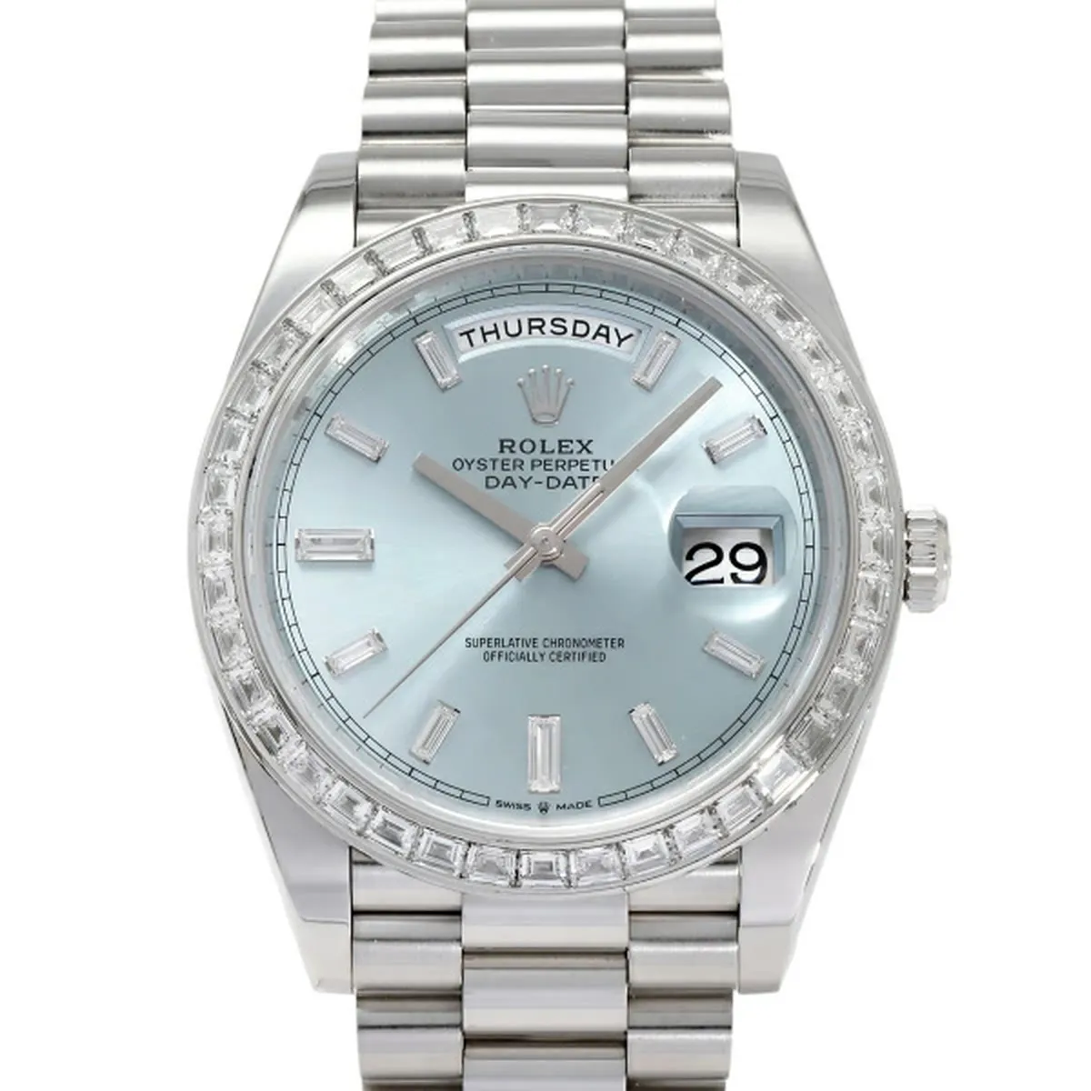 買取実績：ロレックス デイデイト40 Ref.228396TBR アイスブルー＆バケットダイヤ 高価買取
