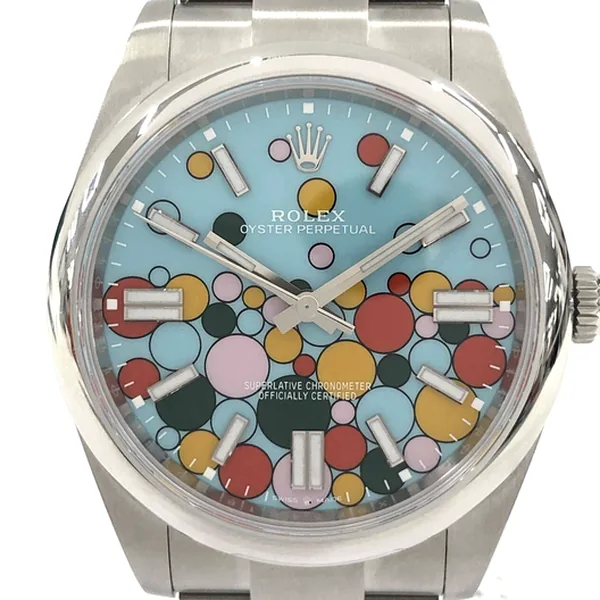 参考買取価格：ロレックス オイスターパーペチュアル41 セレブレーション 124300 自動巻き SS マルチカラー 箱 ケース 冊子｜エニティ銀座