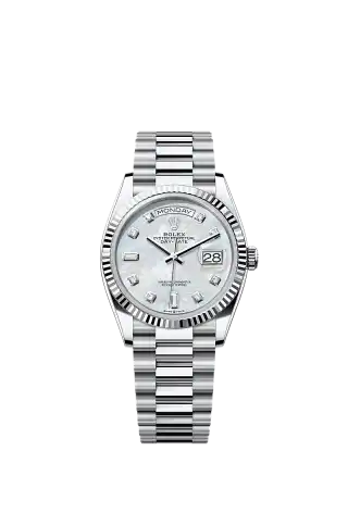 128236／ホワイトマザーオブパール、8個のダイヤモンド、2個のバゲットカットダイヤモンド／プレジデント