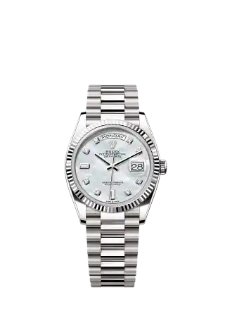 128239／ホワイトマザーオブパール、8個のダイヤモンド、2個のバゲットカットダイヤモンド／プレジデント