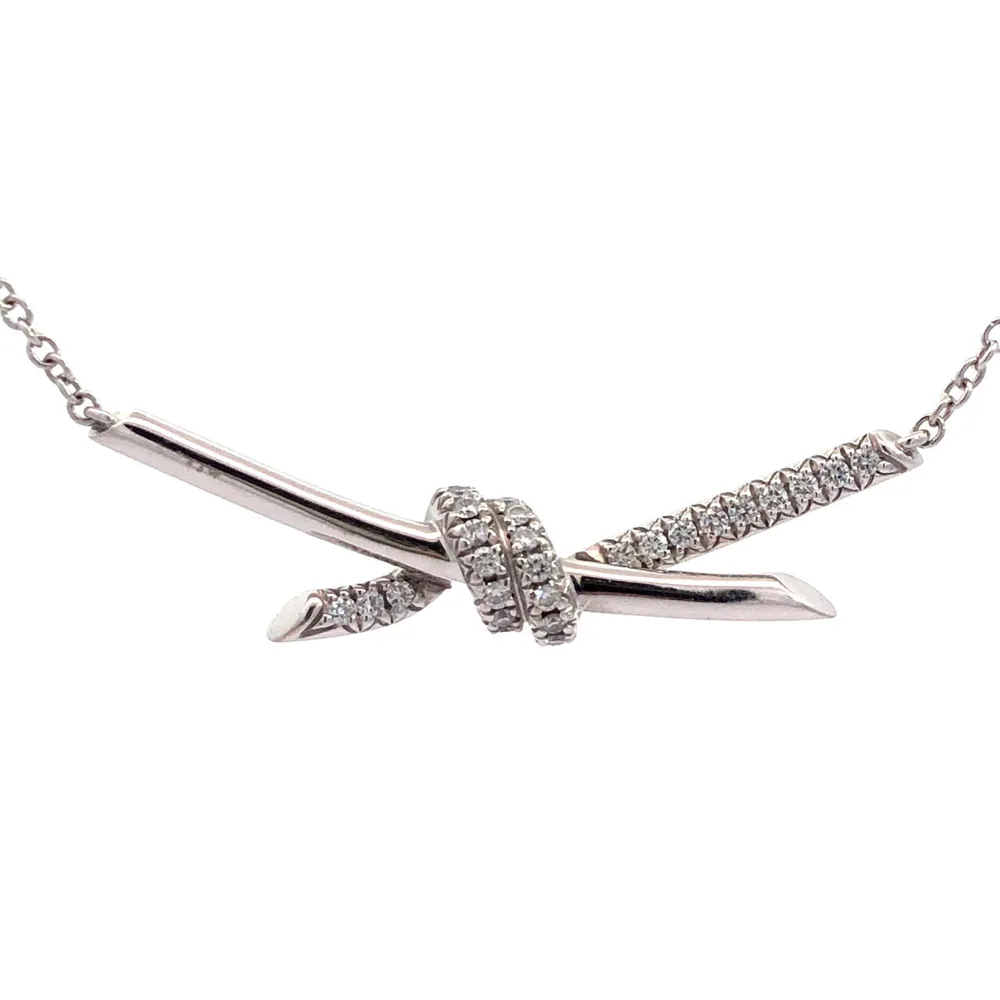 ティファニー ノット ネックレス Au750 ダイヤ0.25ct 総重量約7.7g 買取｜エニティ銀座